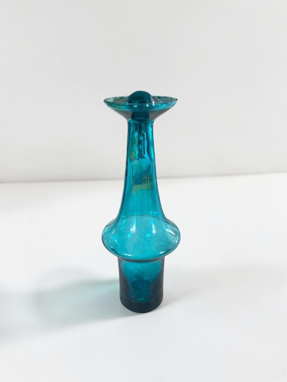 Empoli Blue Glass Decanter Bubble Stopper MCM Italian Art Glass Gift